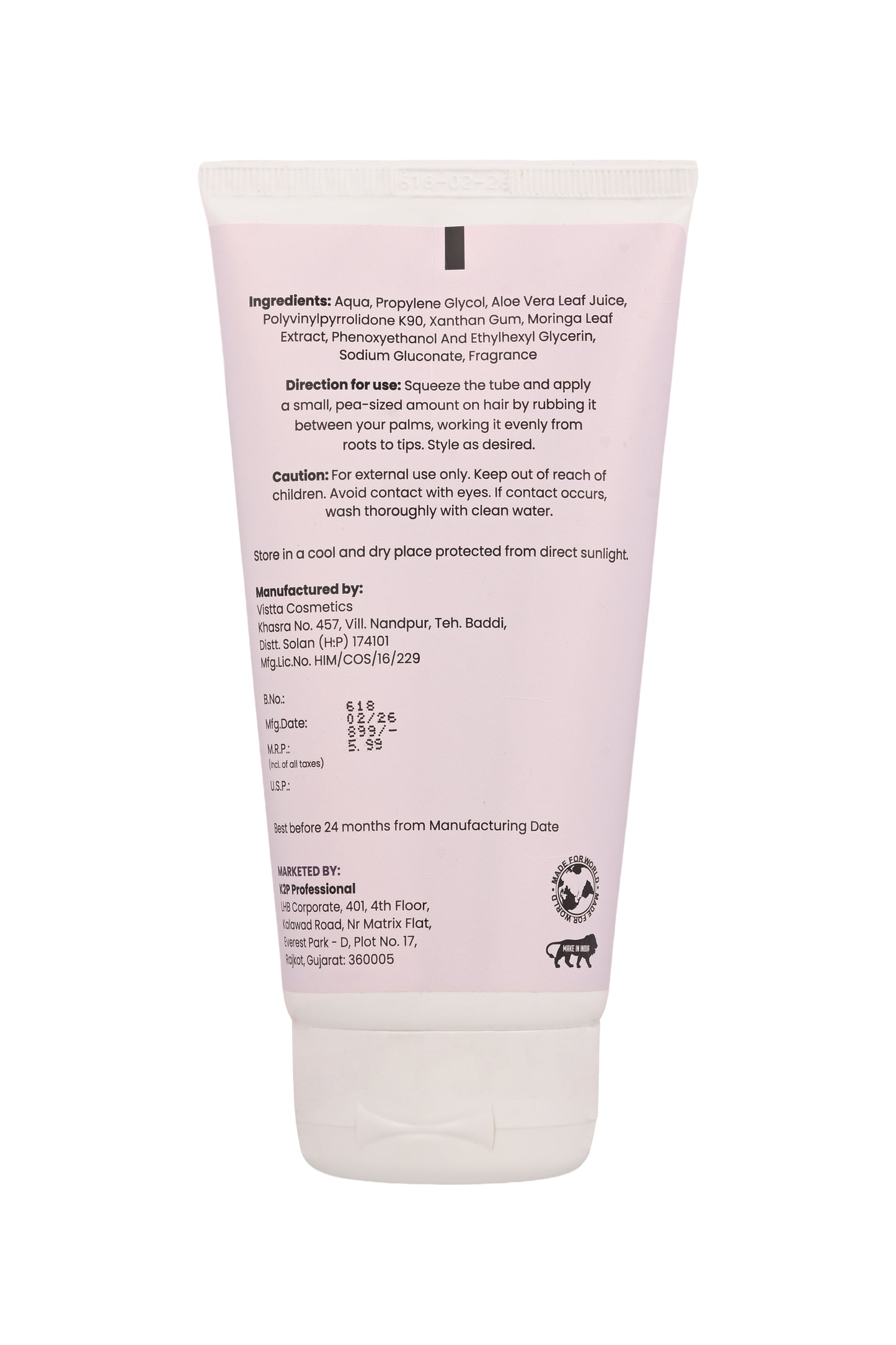K2P Professional Curl Define Hair Gel –  Long Lasting Styling Gel (150 ml)